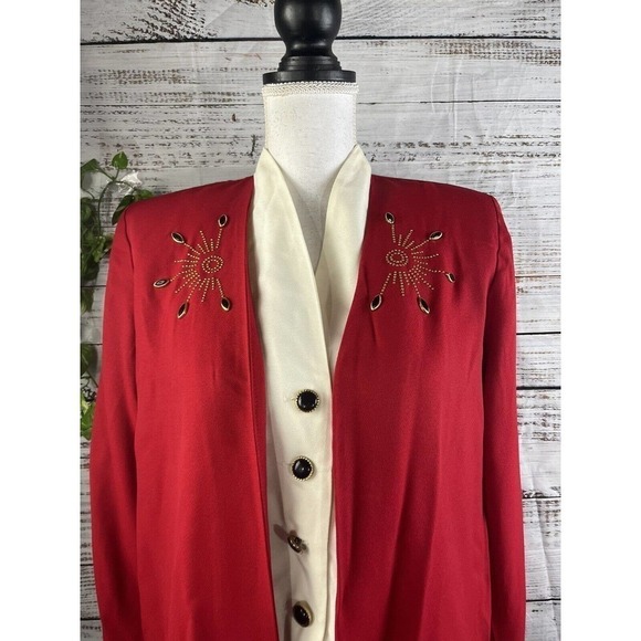 Vintage 90's Y2K Michael B Ltd. Vest Jacket 1pc size 10 Petite Red Gold Jewels - Picture 3 of 15